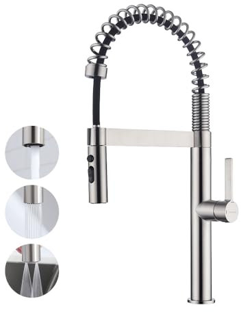 Decaura Küchenarmatur ausziehbar mit Metall Brause drei Wasserstrahlarten Edelstahl Gebürstet Spültischarmatur Einhebelmischer Küche Hoch