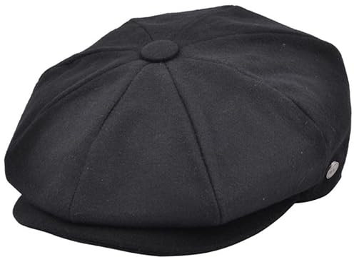 Xposed Men’s Tweed Wool Blend Newsboy Flat Cap Heritage 1920s Gatsby 8 Panel Peak Hat [WN1242-BLACK-M]