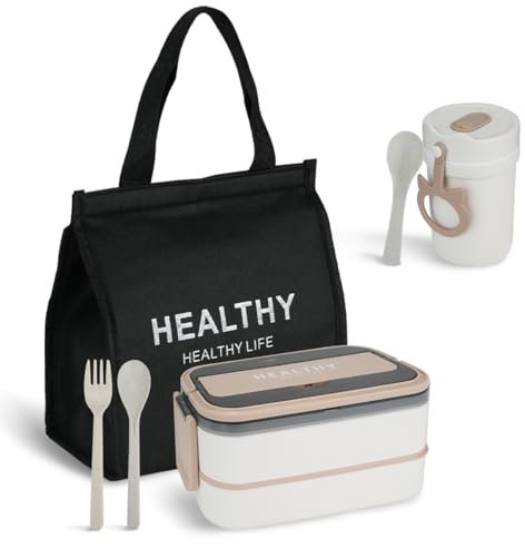 Mulaibdin Fiambreras Comida Trabajo, Fiambrera Infantil con Compartimentos, Lunch Box Adultos con Bolsa y Cubiertos, Loncheras de Trabajo, Bento Box Hermetico apta Micro para Colegio(1400ml)