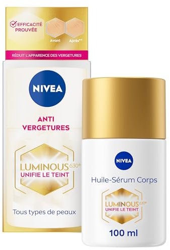 NIVEA Luminous630® Huile-Sérum Corps Anti Vergetures (1 x 100 ml), soin corps anti tache hydratation 48h réducteur de vergetures, soin femme pour tous types de peaux