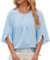 OLIPHEE Classico Camicia Girocollo Donna Manica a 1/2 Chiffon Blusa Plissettata Estiva Elegante Top (L, Azzurro)