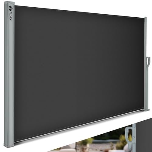 tillvex - Tenda laterale estensibile e oscurante per balcone, 200 x 400 cm, giardino e terrazzo, con supporto a parete, protezione dal sole, in acciaio inox, antivento