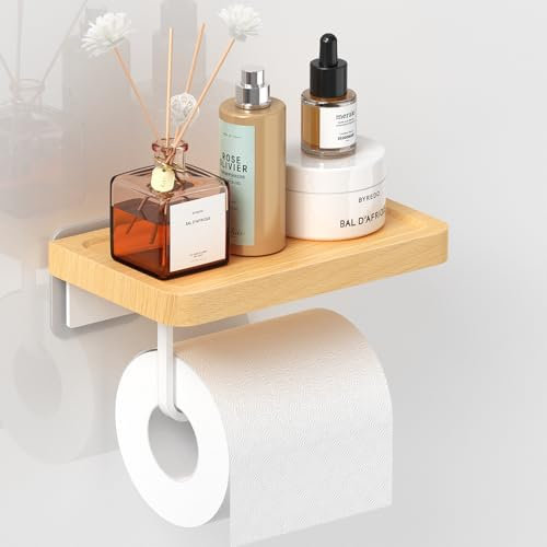 AIKER Porte Papier Toilette,Support Papier Toilette en Hêtre De Haute Qualité,20cm Porte Papier Toilette Mural en Bois Massif De Style Européen Raffiné,Porte Rouleau Papier Toilette Autocollant