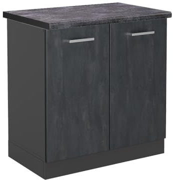Vicco Spülenunterschrank R-Line, Schwarz Beton/Anthrazit, 80 cm AP Anthrazit