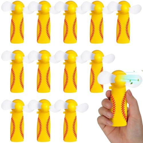 Riakrum 12 Pcs Mini Softball Portable Fan Sport Handheld Fan Bulk Personal Fan Small Pocket Powerful Fan for Summer Sport Team Gift Sport Party (Yellow)