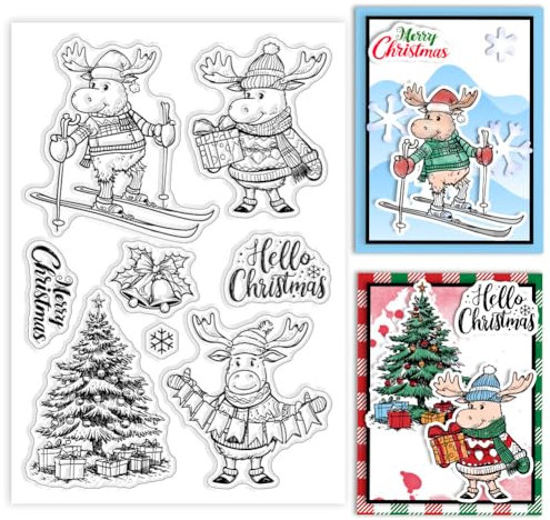 GLOBLELAND Weihnachts Rentier Silikonstempel Weihnachtsbaum Transparente Stempel Schneeflocke Glocke Klare Stamps Für Karten Herstellung DIY Scrapbooking Basteln