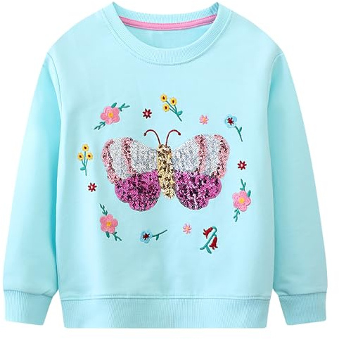 Baogaier Girls Sweatshirt Cotton Long Sleeve Shirts Jumper Age 2-7 Years | Animal Sequins Jumper Crew Neck, Casual Sweater, Loose Kids Clothes, Soft, Breathable, Toddler Pullover, Spring Autumn Tops