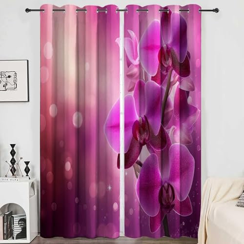 CozyRest Blickdichte Vorhang Schlafzimmer 260 x 140 cm Vorhänge Dekor Jugendliche Kinder Schiebevorhänge Orchidee Thema Fenster Dekor Set of 2er Panels