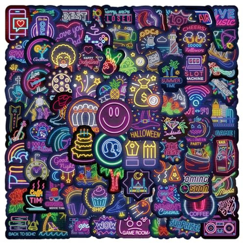 Ptyism 200 Piezas Neón Pegatinas de Vinilo Impermeables Para Botella, Ordenador Portátil, Álbum de Recortes, Guitarra, Teléfono Móvil y Más
