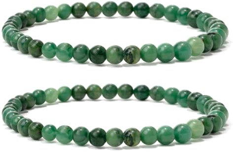 Landorilo 2 Bracelets en Pierres Naturelles pour Homme et Femme, Faits de Pierre Rondes de 4mm, Yoga Élastique, Bracelet Porte Bonheur(2R Chrysoprase)