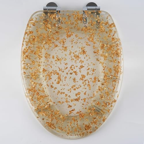 Glitter Toilet Seat 17.3 Novelty Sparkle Bathroom Toilet Seat with Soft Close Quick Release for Easy Cleaning Gold Foil Design