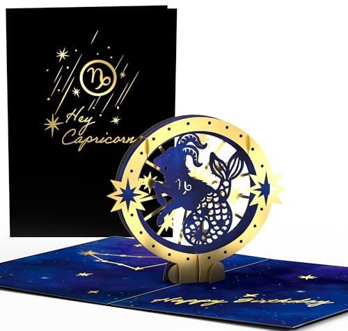 Lovepop® Sternzeichen Steinbock Geburtstag 3D Pop-Up Karte Geburtstagskarte Zodiac Capricorn | Hochwertige Gold-Effekte | Fach für Geld & Gutscheine | Premium-Umschlag