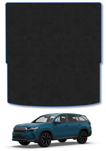 Skoda Kodiaq (2024+) Carpet Boot Mat | Blue Edge Trim Tailored Fit Boot Liner Full Coverage Protection Accessories Easy Clean Anti Slip Made in the UK