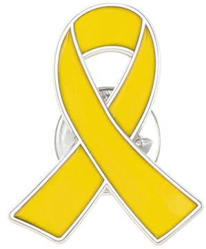 Gelbe Awareness-Brosche mit Schleife für Kindheitskrebs, Bewusstsein für Knochenkrebs, Liebe, HIV, Fliege, Aids, Emaille, Revers-Pflege, 20pcs