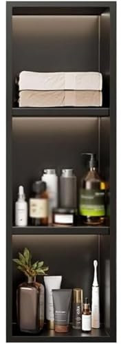 PRMTYUP Eingelassene Duschnische, Wandnische Aus Edelstahl Mit Led-Licht, Wasserdichtes Organisationsregal, Keine Fliesen Erforderlich, FüR Die KüChe Zu Hause, Im Hotel Oder,Schwarz,90x28x12.5cm