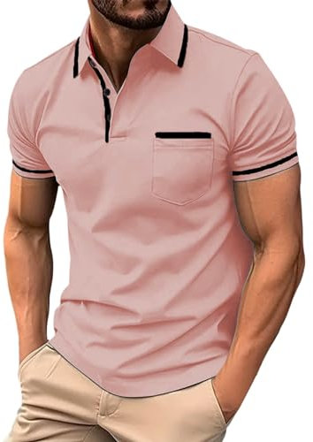 Polo Homme Manches Courtes Sportswear Tennis Tee Shirt Sport Polos Golf T-Shirts et Tops de Casual Slim Fit Respirant T Grande Taille, 06 Rose S