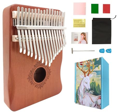 YoungMonic 17 Tasten Kalimba Daumenklavier mit tragbarer weicher Tasche Stimmhammer Songbook Finger Piano für Erwachsene Anfänger