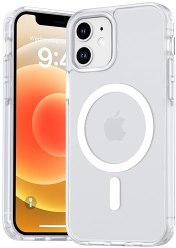 Natiiozie Magnetisch Hülle Kompatibel mit iPhone 12 Mini/13 Mini, Matt Handyhülle Kompatibel mit MagSafe, Stoßfest Kratzfest Schutzhülle Nie Vergilbung Rückseite Dünn 5.4 Zoll Case Frostweiß