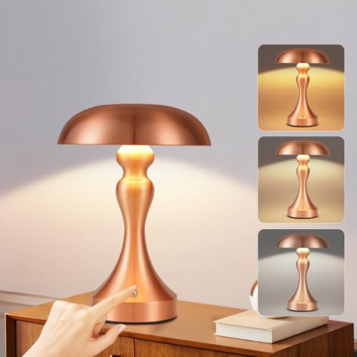 meoaow Cordless Table Lamp Bedside LED - Battery Operated Table Lamp Touch Dimmable Retro Vintage USB Rechargeable Battery Red Bronze for Windowsill Living Room Bedroom