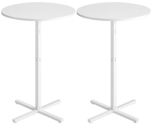 VASAGLE Bartisch 2er Set, Stehtisch, Bistrotisch rund, Balkontisch Indoor, Kleiner hoher Tisch für Hausbar, Wohnzimmer und Esszimmer, 60 x 60 x 104,5 cm, einfacher Aufbau, schneeweiß LBT362W01