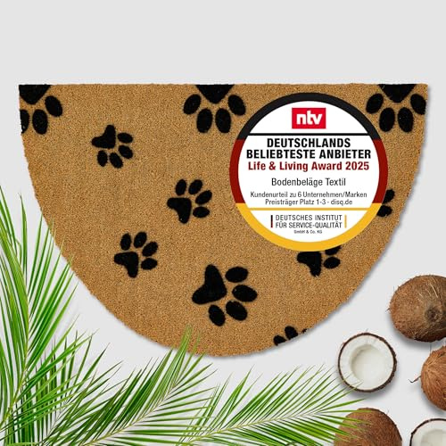 Kokosfußmatte aussen & innen - Türmatte Pfotenabdrücke 60x90 cm (Halbkreis) | Fussmatte rutschfest Innenbereich & überdachter Außenbereich Kokosmatte wetterfest Fußmatte Kokosfaser natur strapazierfähig
