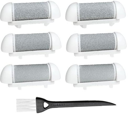 6 Pcs Foot File Replacement Roller Head Compatible with Scholl/Pedi, Refill Heads for Removing Calluses on The Feet, Extra Coarse+ Regular Coarse+ Fine Coarse with Cleaning Brush (All White)