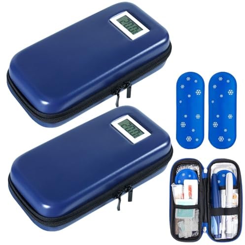 Kühltasche Klein Pen Tasche mit 2 Kühlakku, Medikamententasche Mit Temperaturanzeige, Kühltasche Medikamente, Cooler Travel Case with Temperature Display, Klein Isoliertasche Kühlbox (blau*2)