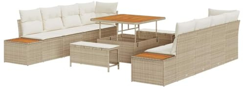 vidaXL Gartensofa-Set 11 STK. 10-Sitzanzahl Beige Poly Rattan