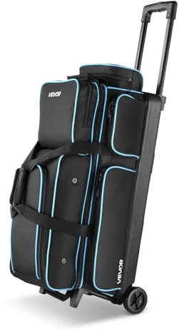 VEVOR Bowling Ball Bag, 3 Ball Double Roller Bowling Bag with Wheels, Featuring a Separate Compartment for Shoes (Up To US Size 16) & Oversized Accessory Pocket, Retractable Handle Extends to 41.34 in