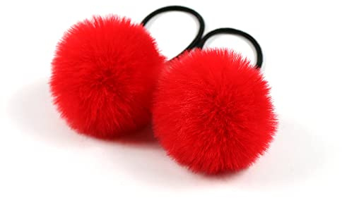 5 Stück Pom Pom Haargummi für Frauen,Elastisches Pom Ball Haarband Kleine Haargummis Scrunchie mit 5cm Pompons Haarbänder Haarschmuck für Pferdeschwanz dünne Zöpfe Braids,Rot