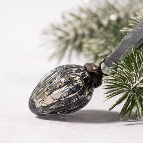 Arthur Cameron – Bauble Set of 6 – Small 1 Crackle Glass Pinecone Ornaments – Hand-Blown Christmas Tree Decorations (Slate)