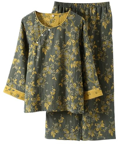 Modeewel Pyjama japonais pour femme Pyjama chinois Hanfu Kimono Vêtements de nuit japonais Deux pièces Combinaison pantalon Loungewear Costume sweatshirt
