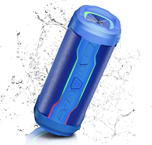 Xuevcn Portable Bluetooth Speaker with Loud Stereo Sound, Bluetooth 5.4 Speaker Wireless with RGB Lights, Built-in Mic, 12H Playtime, TWS Pairing, Waterproof Speaker, Blue