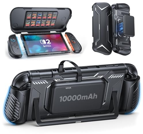 FASTSNAIL Schutzhülle für Switch 2 mit 10000 mAh PD 20 W Schnelllade-Powerbank, Case Hülle mit Frontabdeckung für Switch 2 Joycon, Abnehmbare JoyCon2-Schutzhülle, Fasst bis zu 12 Spielkarten