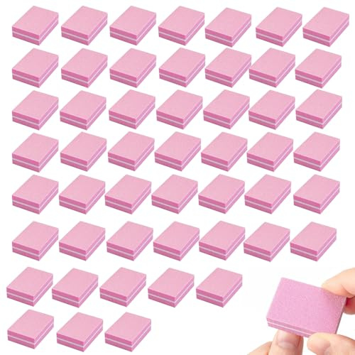 50 Pcs Nail Buffer Blocks, 100/180 Grit Double-Sided Mini Nail Files, Pink Sponge Buffing Blocks for Natural, Gel & Acrylic Nails, Manicure & Pedicure Tools