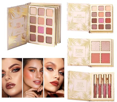 Schminkpalette 12 Farben Mischbarer Lidschatten | Buchstil Lidschatten Paletten Mit 4 Rouge Und 4 Samt Für Reise Und Party Sowie Bühne Und Fotografie