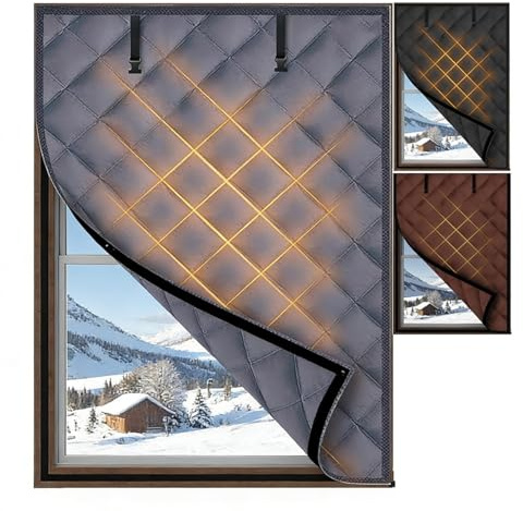 Schallschutz Vorhang Thermo Fensterabdeckung isolierfolie Fenster kälteschutz wärmeschutzvorhang für Winter Fensterisolierung aus Oxford-Gewebe Isolierte Winddicht(Grau,22x43in/55x110cm)