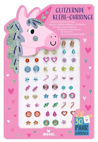 moses. Glitzernde Klebe-Ohrringe – 30 Paar funkelnde Sticker-Ohrringe mit Glitzer und holografischer Veredelung, Schmuckspaß für Kinder ab 3 Jahren