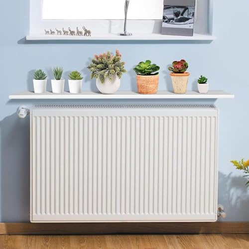 ARATERVIO Heizkörperregal ohne Bohren, Schweberegal aus MDF Holz weiß, Regal über Heizkörper mit Halterungen, Heizkörper Ablage zur Wärmeableitung und Dekoration (90cm)