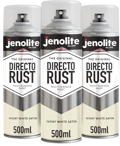 JENOLITE Directorust Ivory White Satin Finish 3 x 500ml Spray Paint Metal | Direct To Rust Spray Paint For Metal, All-In-One Multi Surface Paint for Metal, Wood, Plastic, Ceramic - RAL 1013