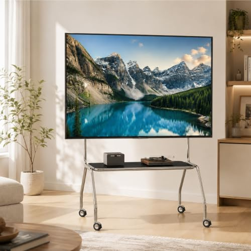 Rolling Mobile TV Stand,Universal Freestanding TV Stand | Stainless Steel Frame, Lockable Casters for 40-75 Inch TVs(Black,120cm/47in)