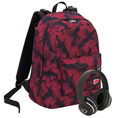 Seven Zaino Reversibile Updown, Rosso, Nero, Cuffie incluse, Per bambini, Bambine, Ragazzi e ragazze, Scuola e tempo libero