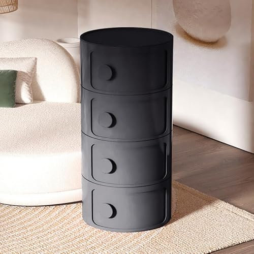 Warmiehomy Round Storage Unit, Drawer Container Bedside Unit Cupboard Bedroom Corner Shelf Units Fully Assembled Toilet Paper Roll Storage For Bedroom, Bathroom, Living Room Kitchen (Black 4 Tiers)