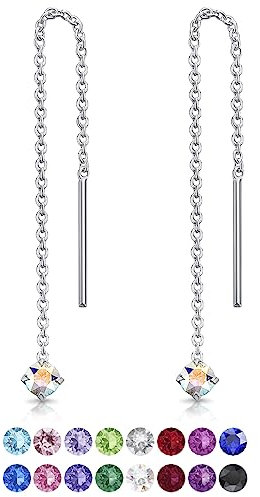 DTPsilver® KLEINE Durch Ohrringe ziehen 925 Sterling Silber mit Baumelnde 3 mm Swarovski® Elements Kristall - Farbe : Aurore Boreale