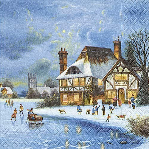 20 Servietten Winterhaus am See | Landschaft | Winter 33x33cm