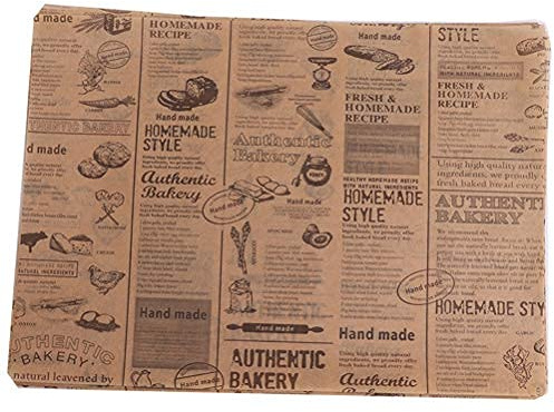 SGerste 50 Sheets Bread Sandwich Burger Fries Food Grade Oil Proof Paper Grease Paper Greaseproof Wrappers Wrapping Baking Tools Gift Wrapping Tissue 25x35cm (style 1)