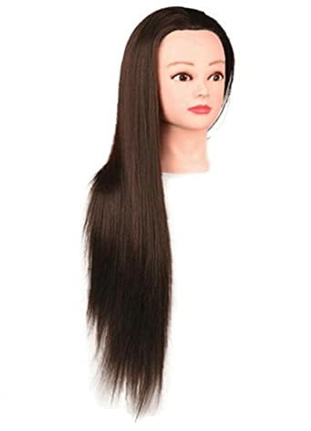 Hairdressing ToolHairdresser Practice Head, Hair Styling Training Wig Doll Dummy Head Barber Supplies Dark Brown