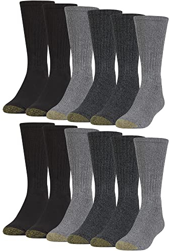 Gold Toe Men's Harrington Crew Socks, Multipairs, Charcoal/Light Grey/Black (12-Pairs), Large (Pack of 12)
