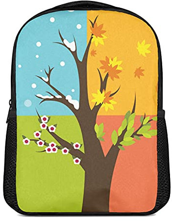 Vier Jahreszeiten Baum Kunst Illustration Rucksack für Jungen und Mädchen Wasserdicht Vorschulrucksack Leichte Büchertaschen Camping Reisen Schule Schultertasche