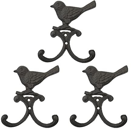 TentHome 3 Stück Vintage Wandhaken Vogel Gusseisen Kleiderhaken Doppelhaken Garderobe haken Antik Wandeko Rustikal Handtuchhaken Wandbehang Shabby Chic Set (Doppelhaken)